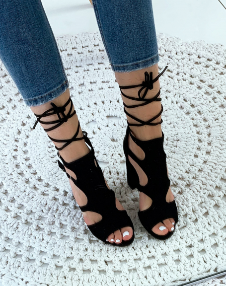 Black suedette heeled sandals