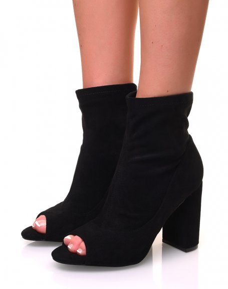 Black suedette heeled sock-effect ankle boots