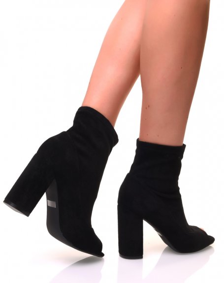 Black suedette heeled sock-effect ankle boots