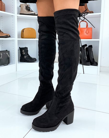 Black suedette heeled thigh-high boots