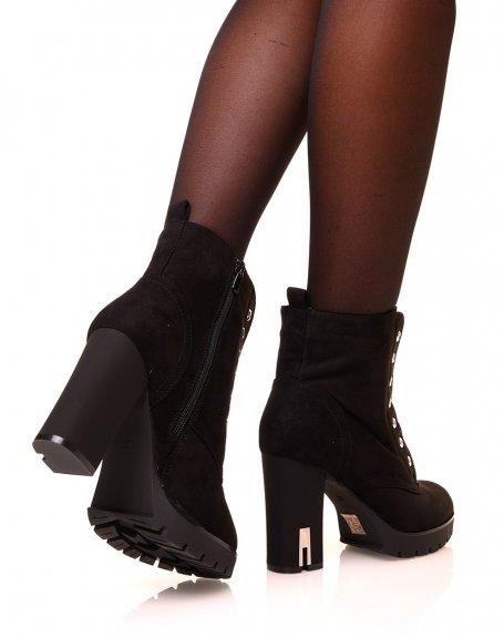 Black suedette high heel ankle boots