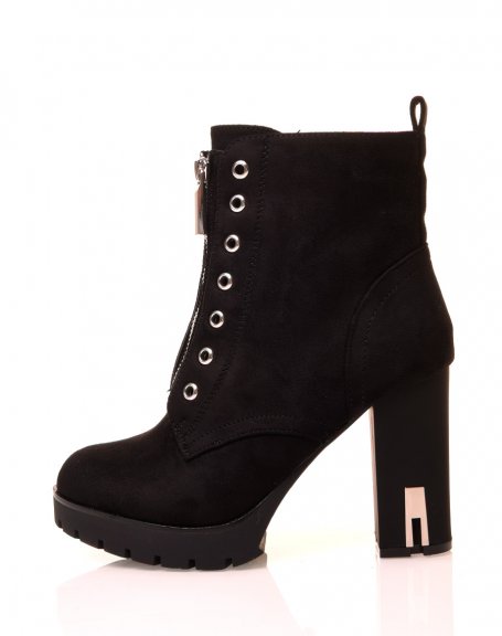 Black suedette high heel ankle boots
