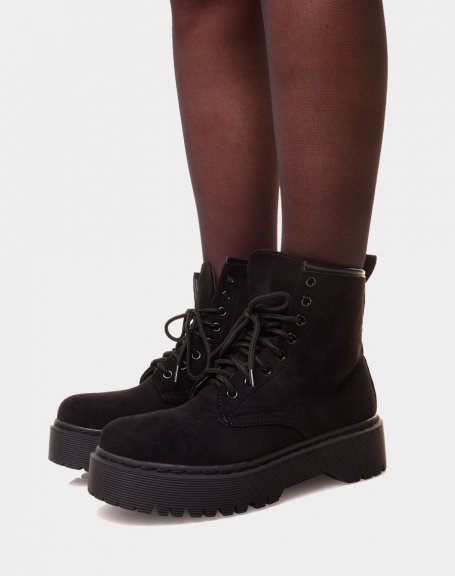 Black suedette high-top ankle boots with big platform