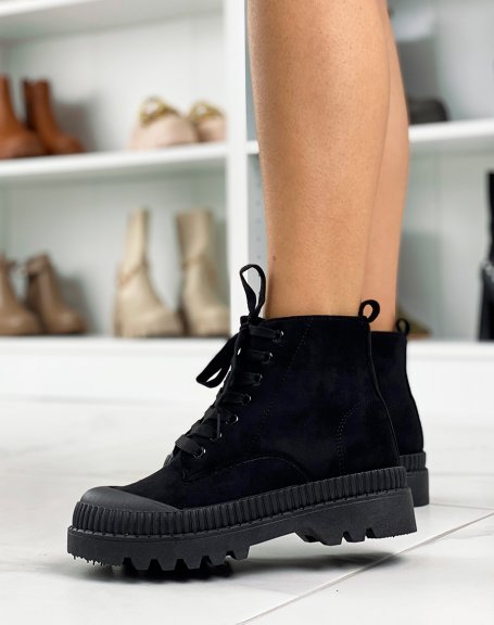 Black suedette high top sneakers with chunky sole