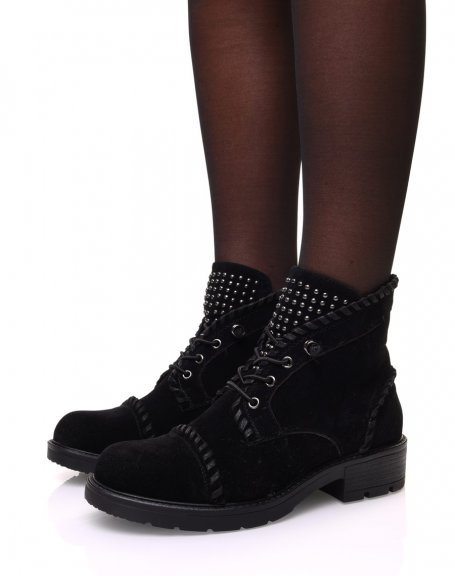 Black suedette lace-up ankle boots