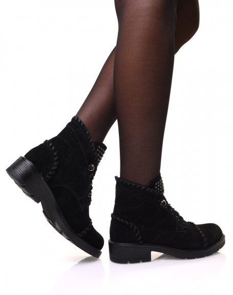 Black suedette lace-up ankle boots