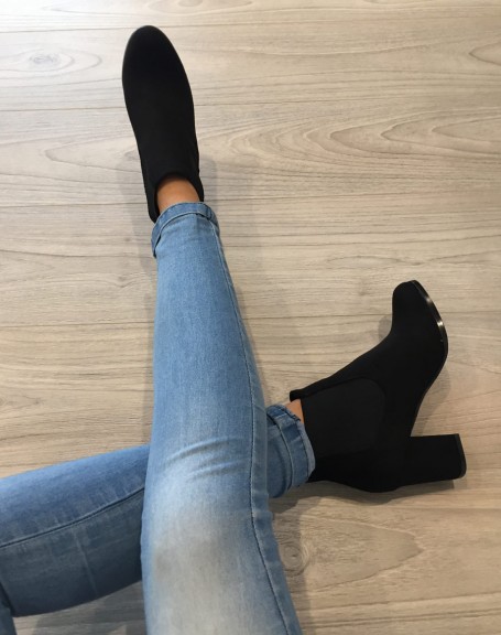 Black suedette mid-heel ankle boots