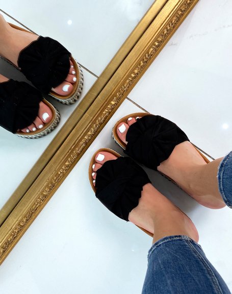 Black suedette mules with silver details