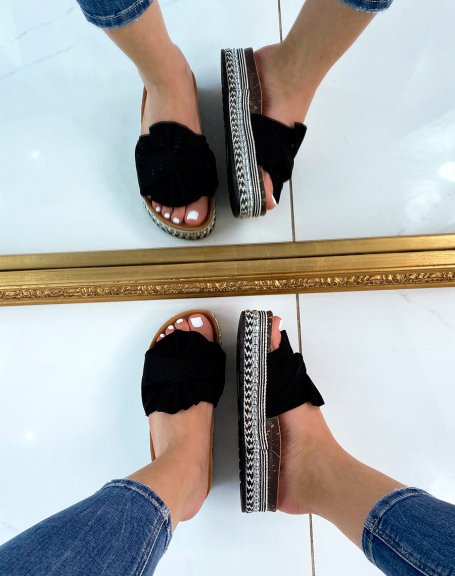 Black suedette mules with silver details