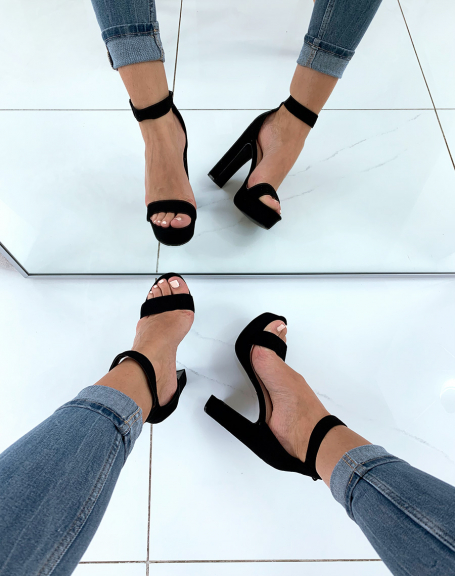 Black suedette platform sandals