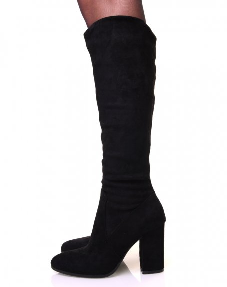 Black suedette pleated heel boots