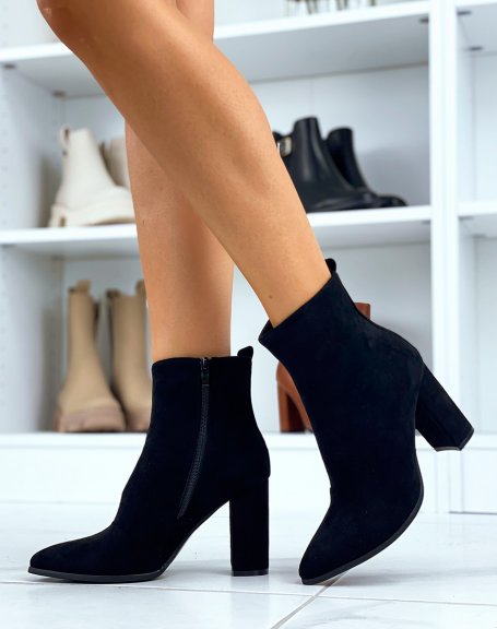 Black suedette pointed toe ankle boots