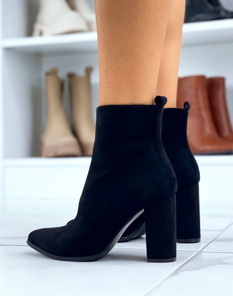 Black suedette pointed toe ankle boots