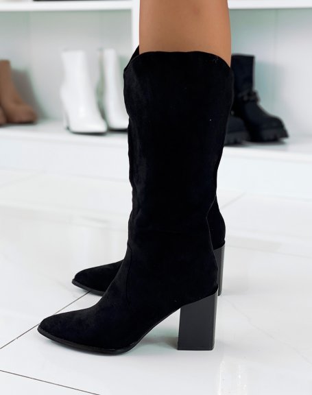 Black suedette pointed toe boots