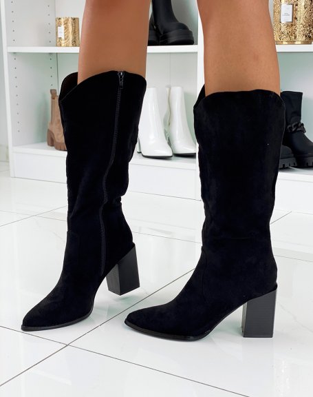 Black suedette pointed toe boots
