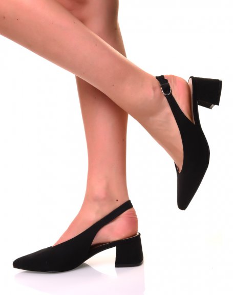 Black suedette pumps with small heels