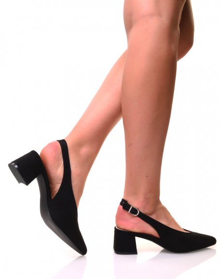 Black suedette pumps with small heels