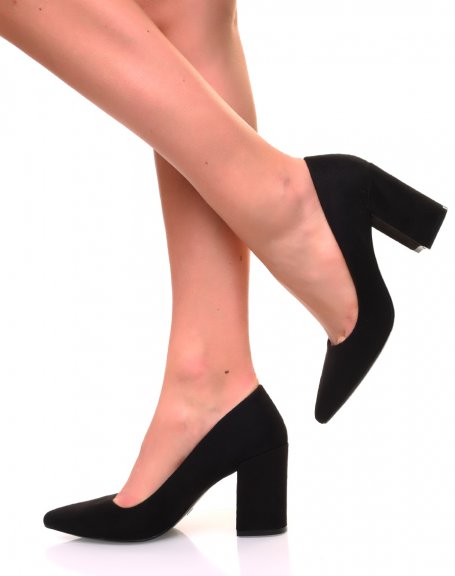 Black suedette pumps with square heels