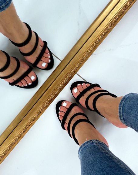 Black suedette sandals with heel and strap