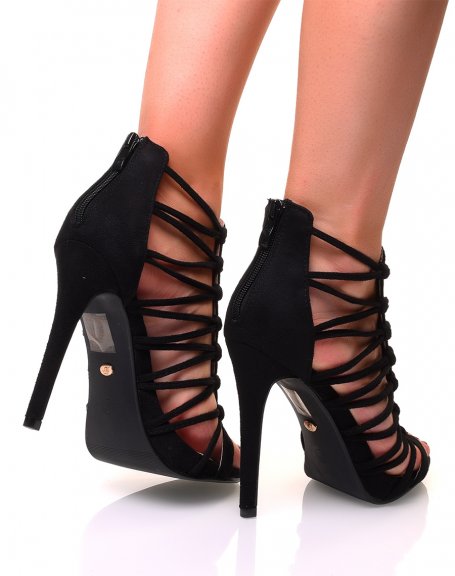 Black suedette sandals with multiple straps