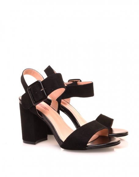 Black suedette sandals with square heel