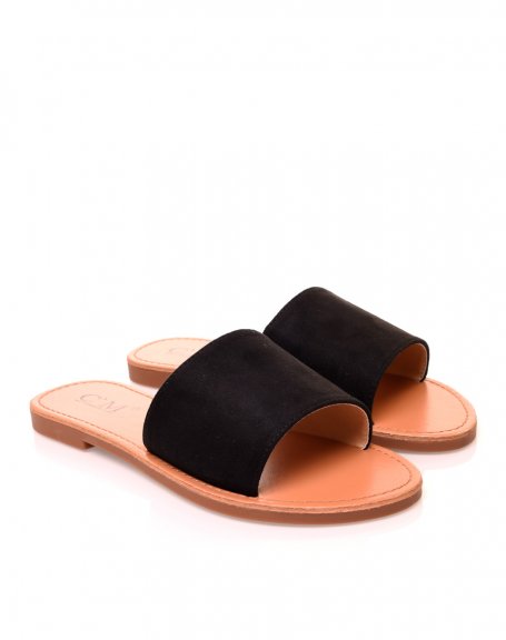 Black suedette sandals with wide straps