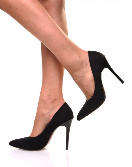 Black suedette stiletto heel pumps