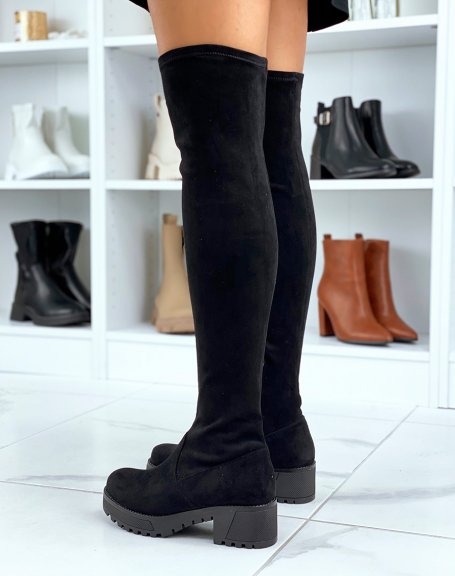 Black suedette thigh-high boots