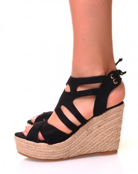 Black suedette wedge heel sandals
