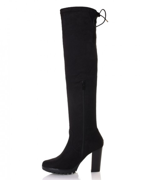 Black thigh-high boots in suede high heels