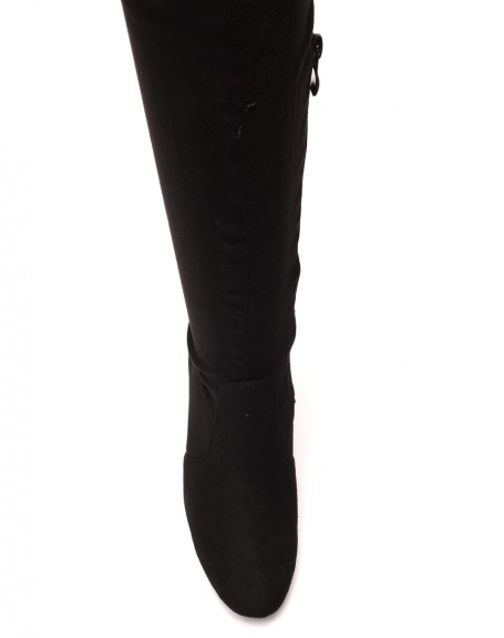 Black thigh-high boots with transparent heel