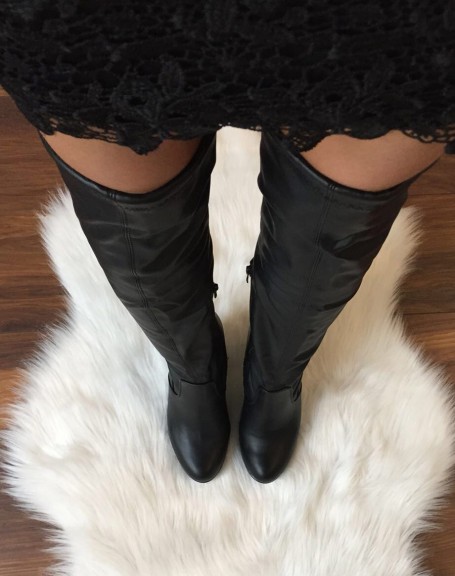 Black thigh high heel boots
