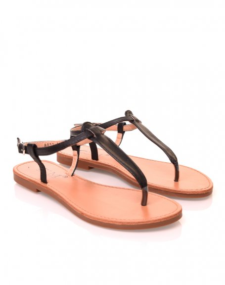 Black thong-effect sandals