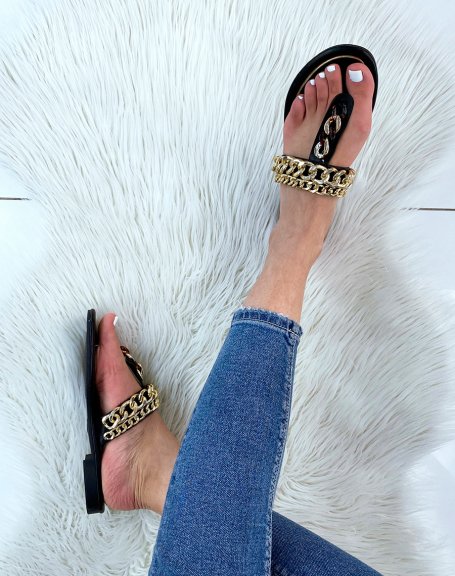 Black thong mules with golden chains