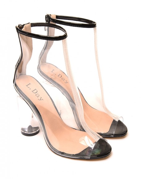 Black transparent ankle boots with round transparent heel