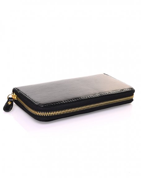 Black varnished wallet with relief effect