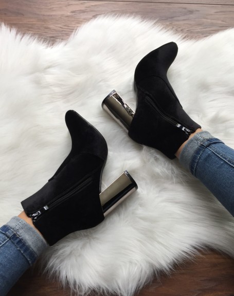 Black velvet ankle boots with mirror heel