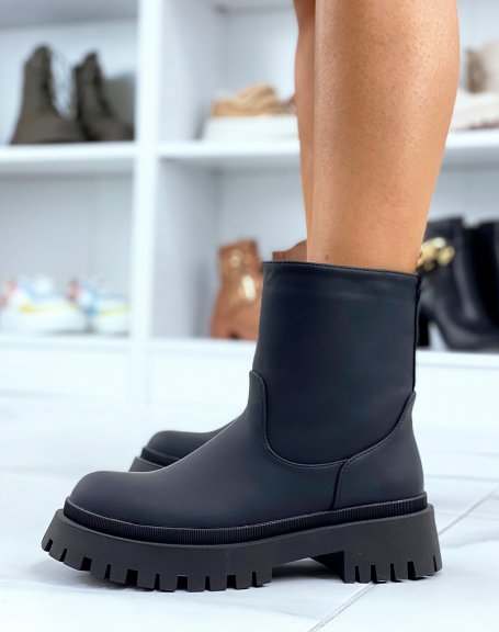 Black waterproof effect ankle boots with notched sole