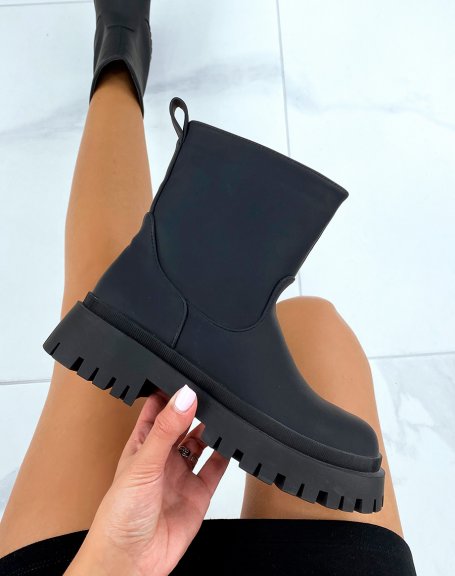 Black waterproof effect ankle boots with notched sole
