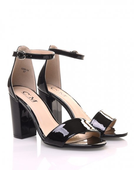 Black waxed heeled sandals