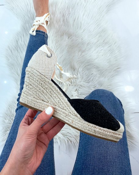 Black wedge espadrille with lace