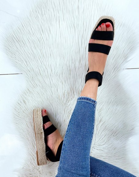 Black wedge sandals with elastic straps