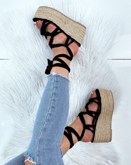 Black wedge with crisscross strap