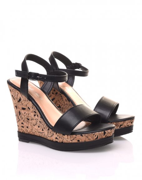 Black wedges decorated with flowers