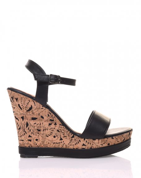 Black wedges decorated with flowers