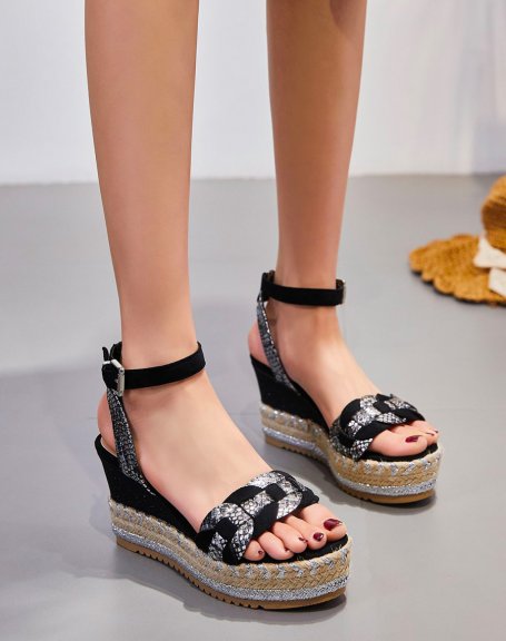 Black wedges with silver details