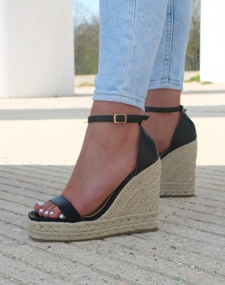 Black wedges with square toe and high heel