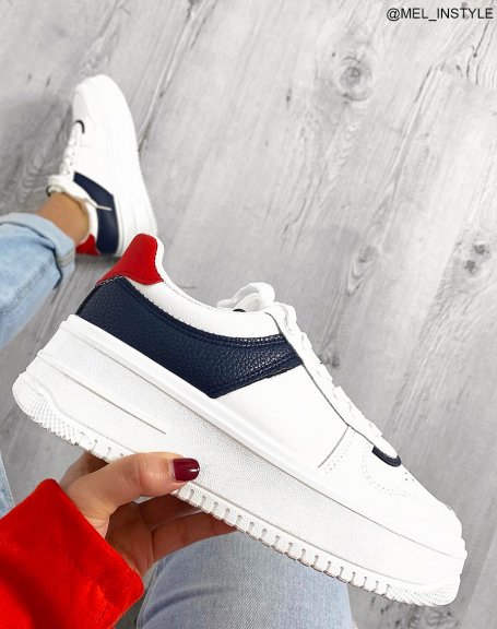 Blue and red sneakers