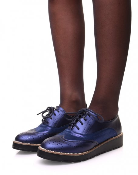Blue bi-material derby shoes