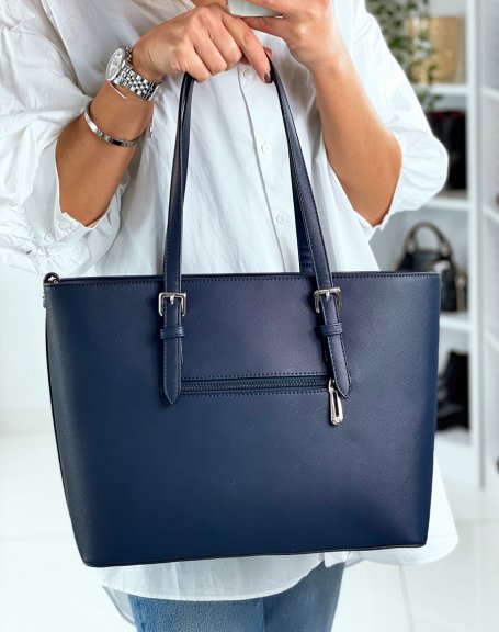Blue cabat type handbag in imitation leather